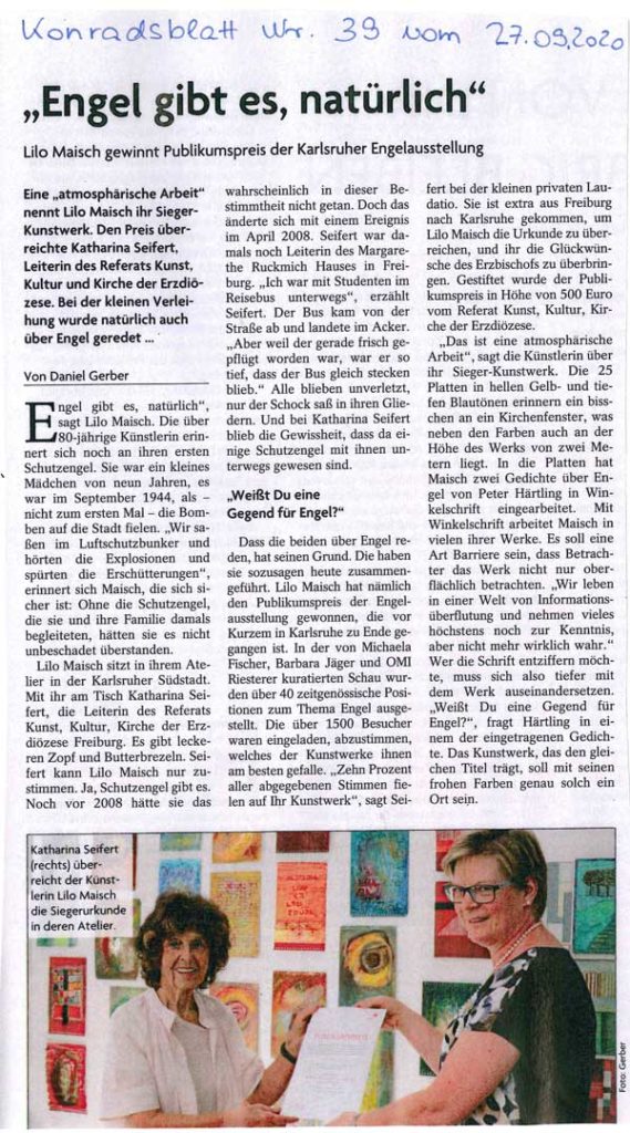 Lilo Maisch gewinnt Puplikumspreis der Karlsruher Engelausstellung